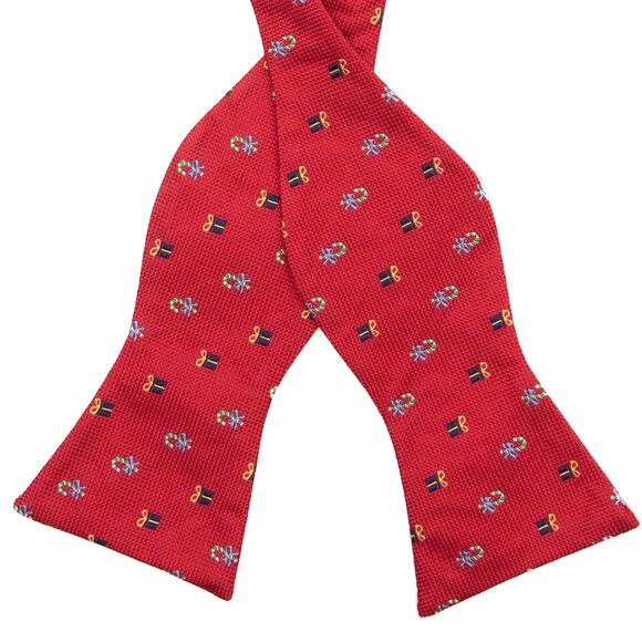 Daniel Cremieux Red Christmas Presents Candy Cane 100% Silk Bow Tie Bowtie - Picture 1 of 7